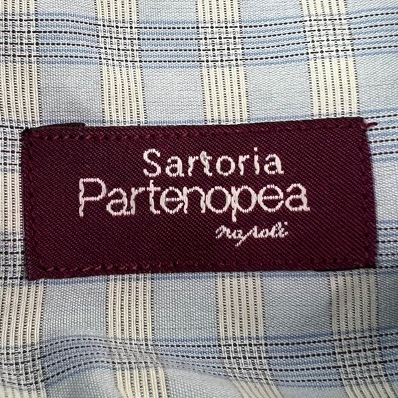Sartoria Partenopea Napoli Blue & White Check Long Sleeve Button Up Mens Size L - Picture 4 of 7